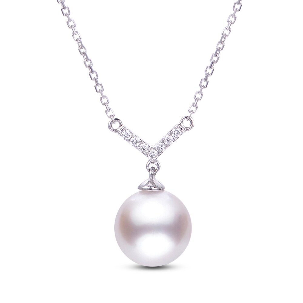 Cultured Akoya Pearl Necklace 1/4 ct tw Diamonds 14K White Gold MHIjIfv6