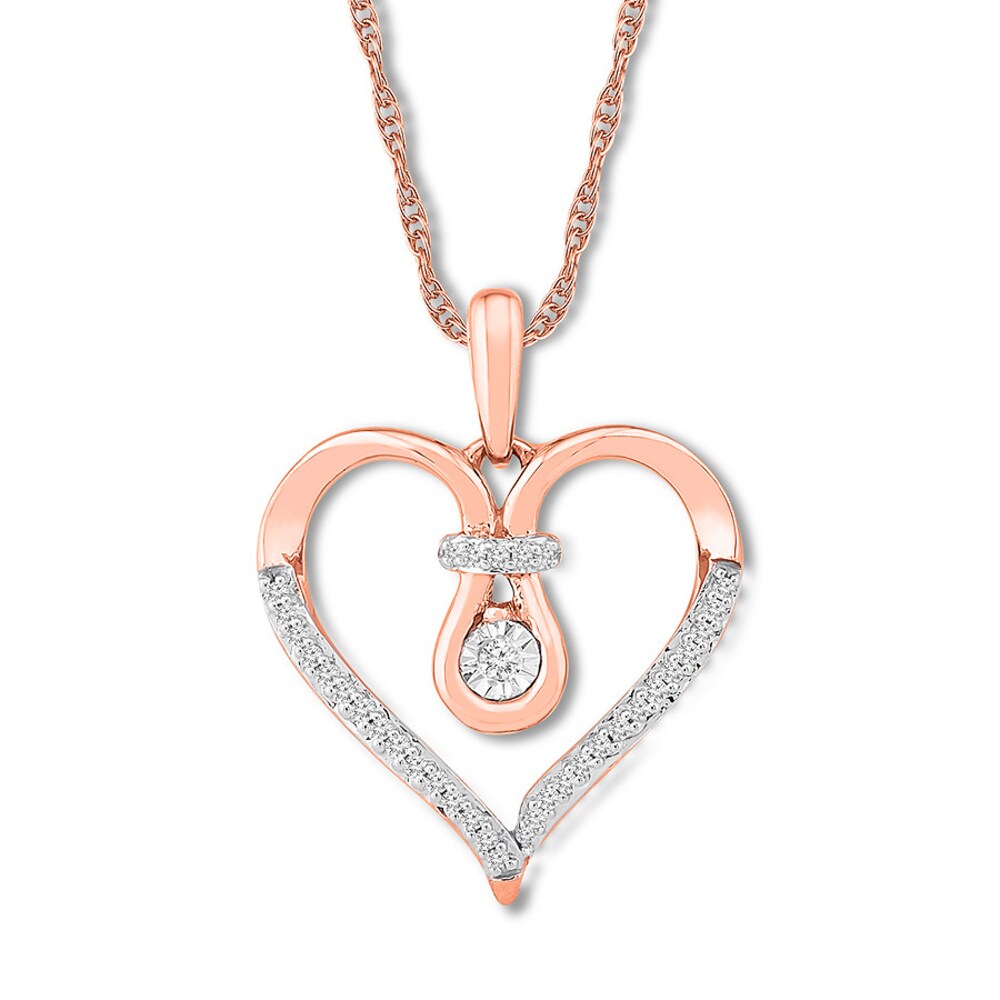 Diamond Heart Necklace 1/10 ct tw Round-cut 10K Rose Gold MLwnHRvJ
