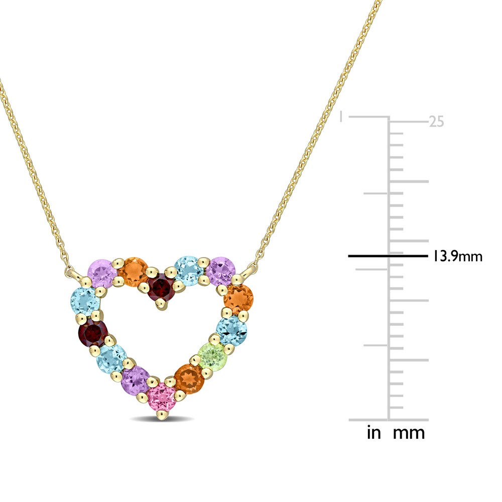 Natural Multi-Gemstone Heart Pendant Necklace 10K Yellow Gold 17\" MSSJEpcs