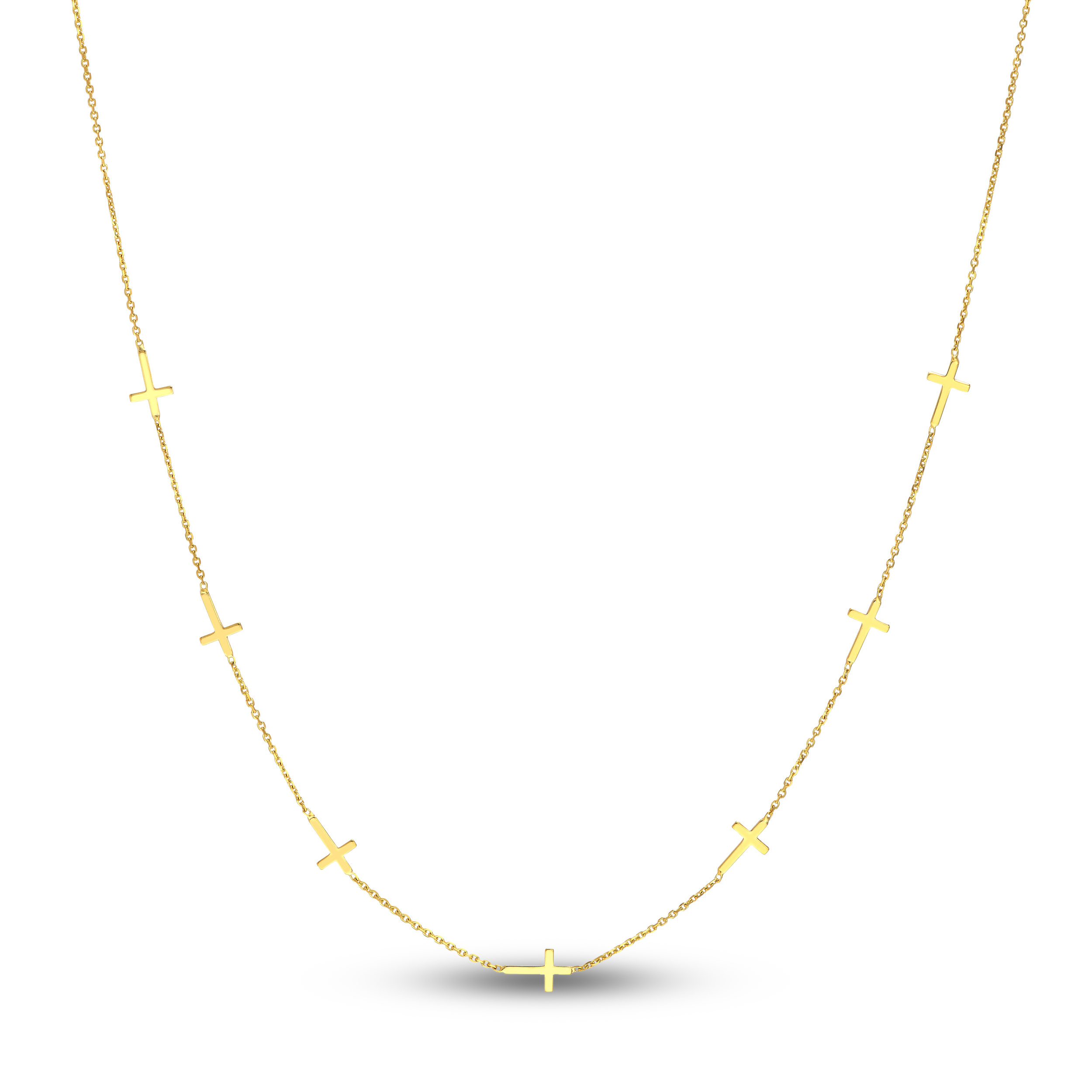 7 Cross Station Necklace 14K Yellow Gold 16" MVg3uBYj
