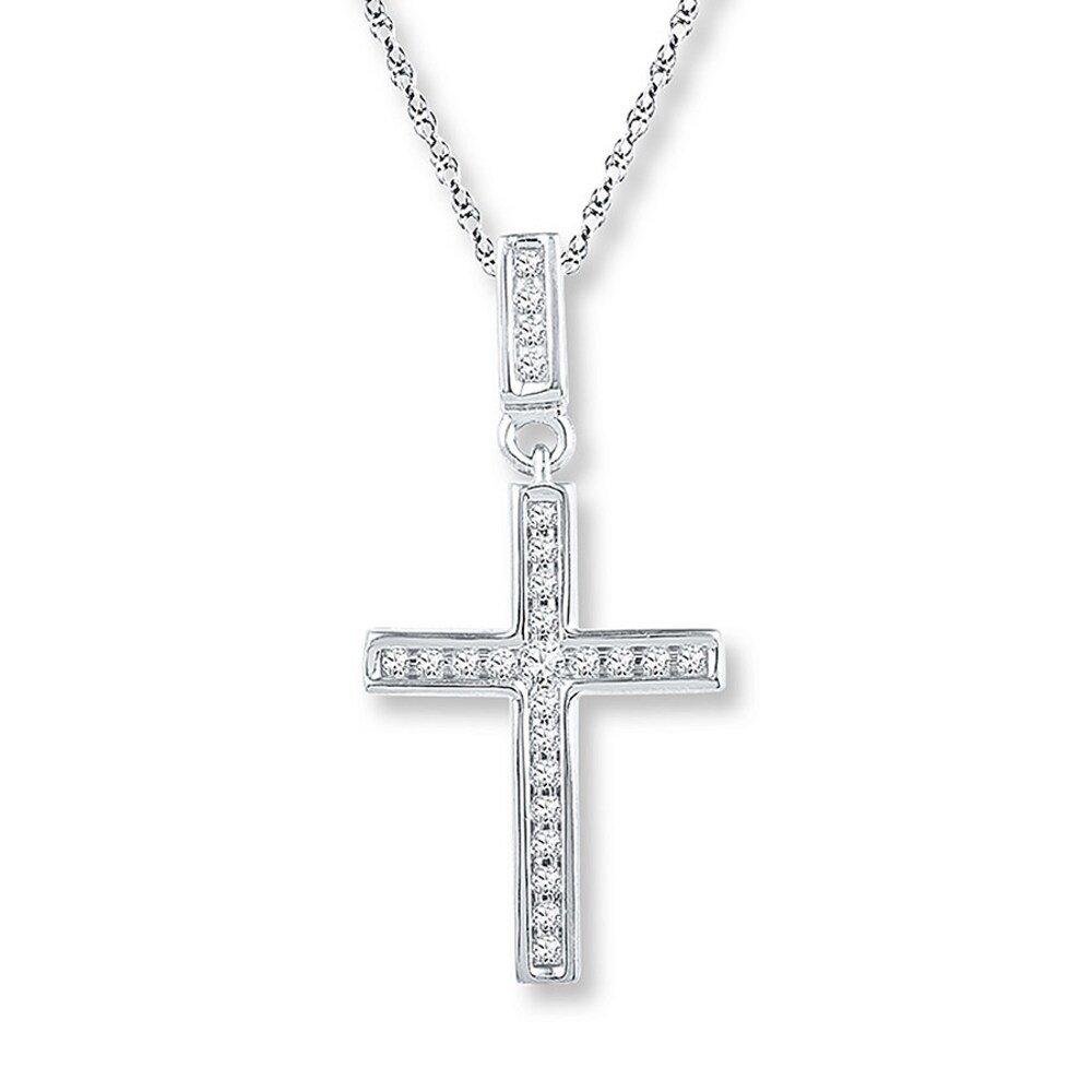 Diamond Cross Necklace 1/6 ct tw Round-cut 10K White Gold MibUMyAl