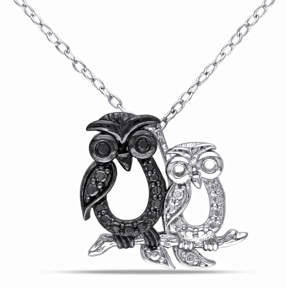 Black Diamond Owl Diamond Accents Necklace Sterling Silver 18" Mpz0IQ2s