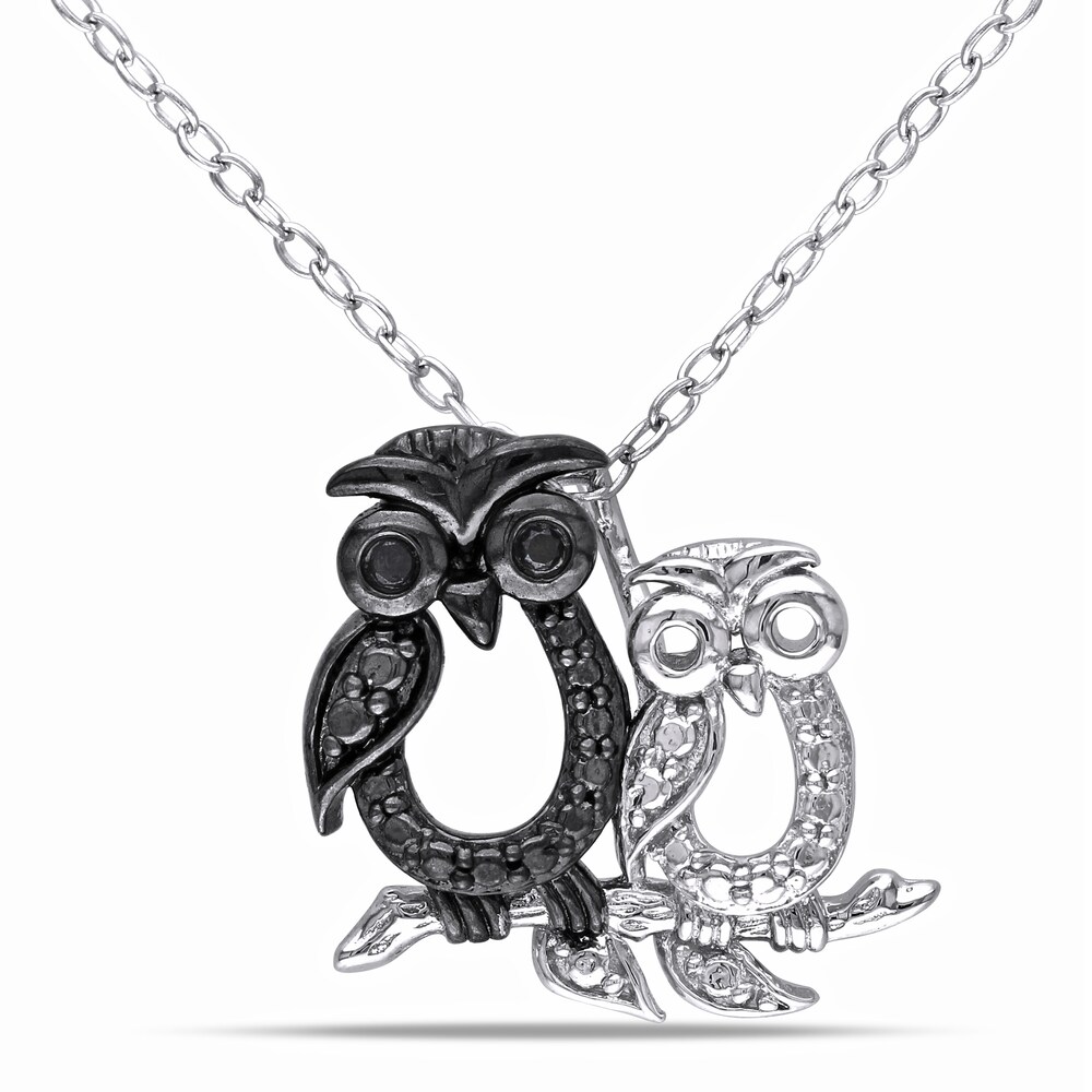 Black Diamond Owl Diamond Accents Necklace Sterling Silver 18\" Mpz0IQ2s