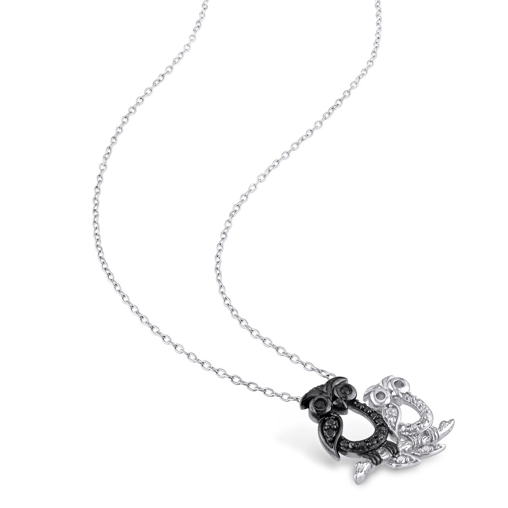 Black Diamond Owl Diamond Accents Necklace Sterling Silver 18\" Mpz0IQ2s
