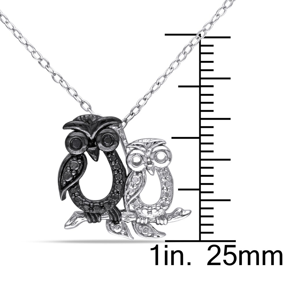 Black Diamond Owl Diamond Accents Necklace Sterling Silver 18\" Mpz0IQ2s