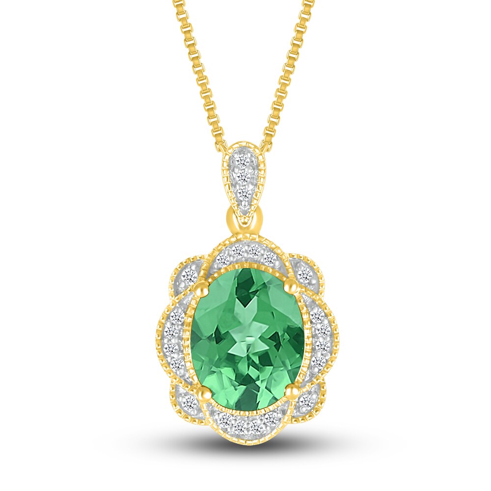 Lab-Created Emerald Necklace 1/10 ct tw Diamonds 10K Yellow Gold MqUPkGbR
