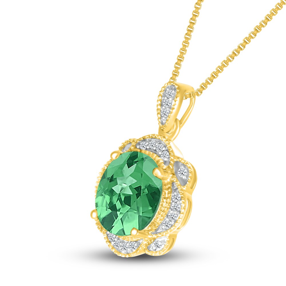 Lab-Created Emerald Necklace 1/10 ct tw Diamonds 10K Yellow Gold MqUPkGbR