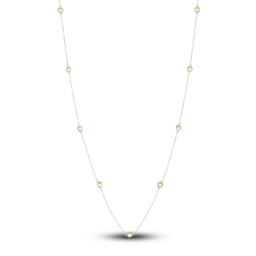 Natural Citrine Station Necklace Sterling Silver 18" MsumVJIh