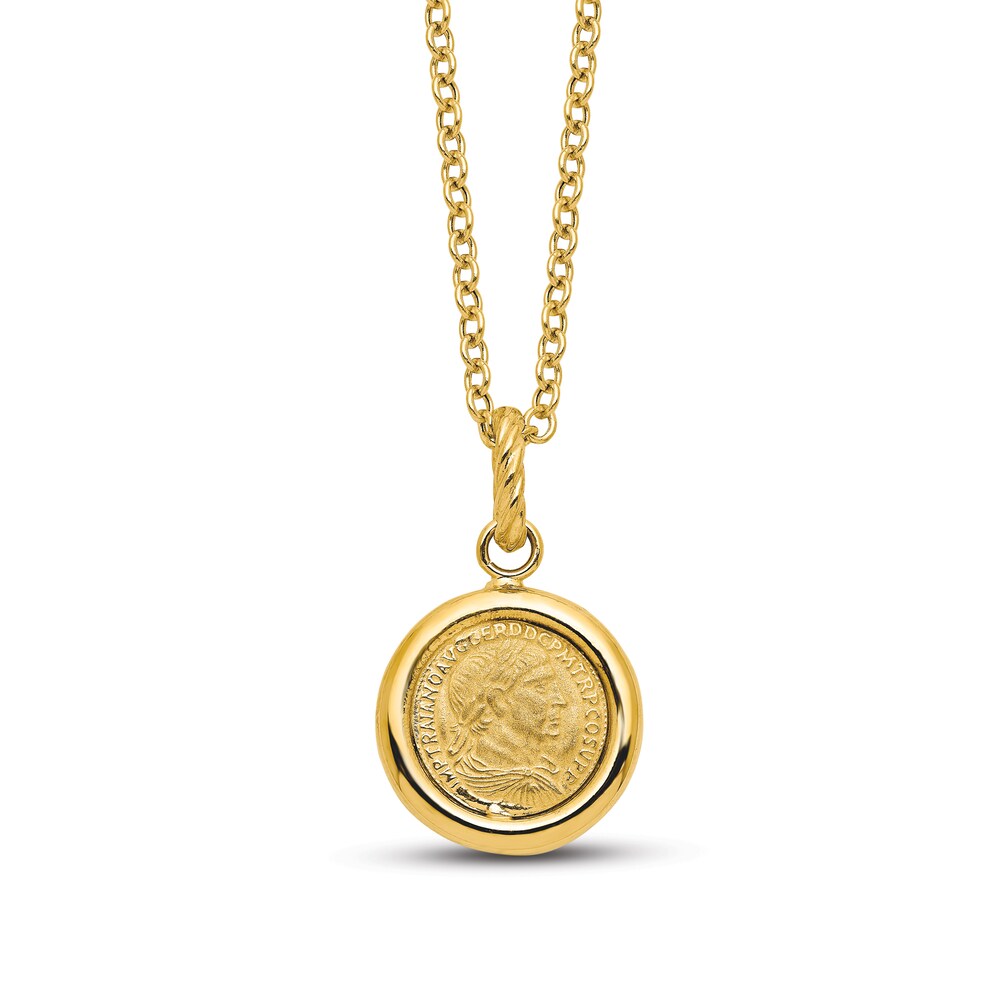 Polished Antique Coin Necklace 14K Yellow Gold MxKfh51z