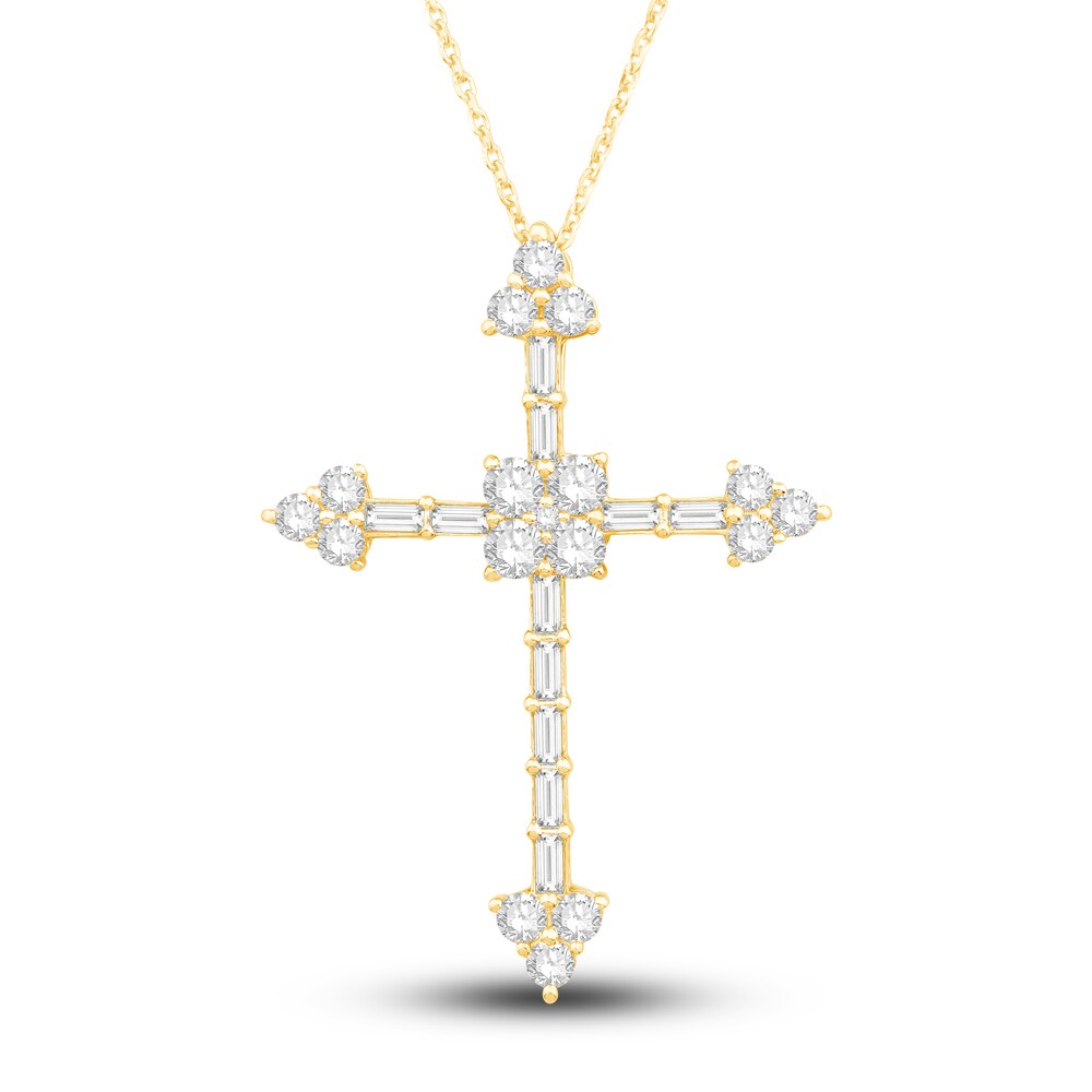 Diamond Cross Pendant Necklace 1-1/2 ct tw Round/Baguette 14K Yellow Gold 18" MxV6XVlS