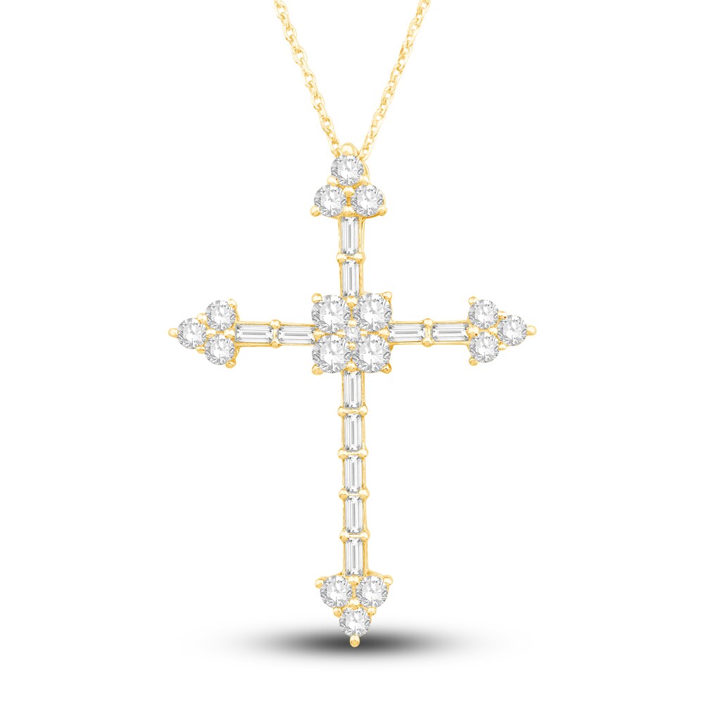 Diamond Cross Pendant Necklace 1-1/2 ct tw Round/Baguette 14K Yellow Gold 18\" MxV6XVlS