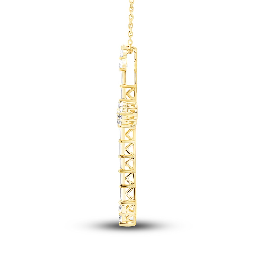 Diamond Cross Pendant Necklace 1-1/2 ct tw Round/Baguette 14K Yellow Gold 18\" MxV6XVlS