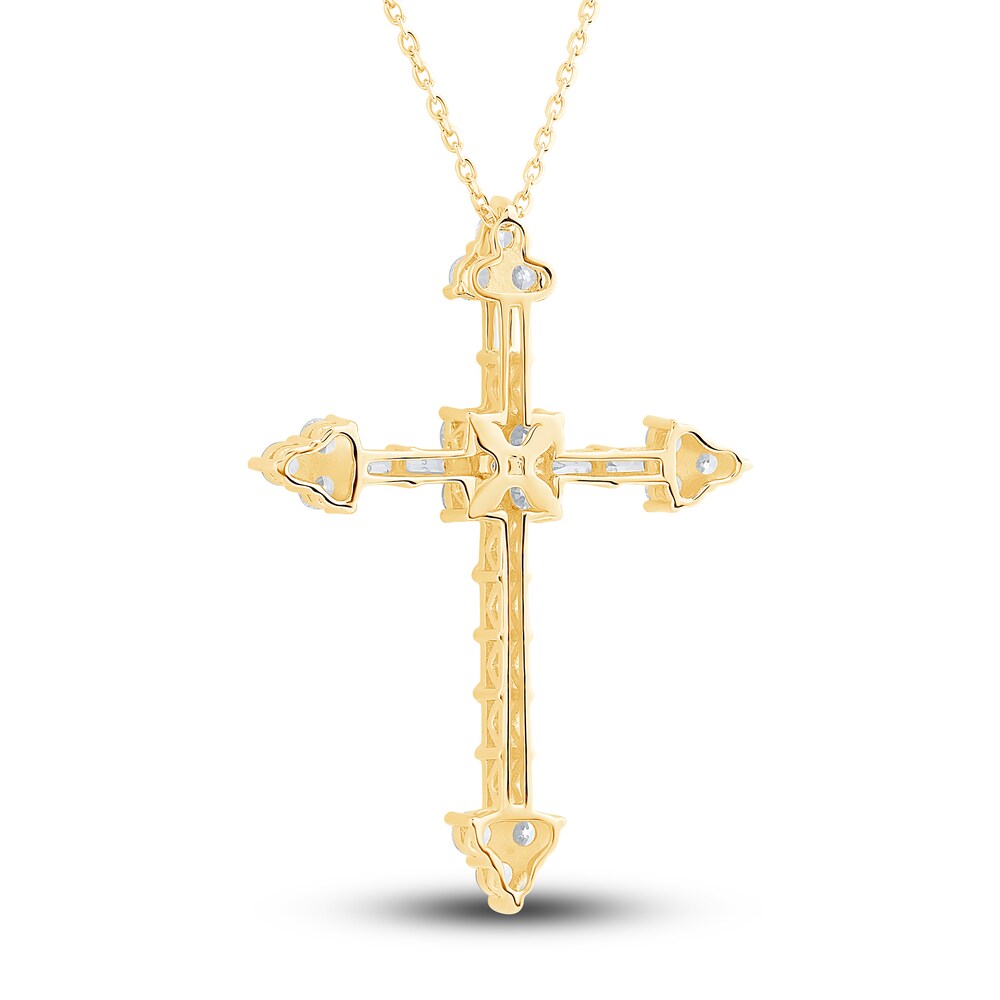 Diamond Cross Pendant Necklace 1-1/2 ct tw Round/Baguette 14K Yellow Gold 18\" MxV6XVlS