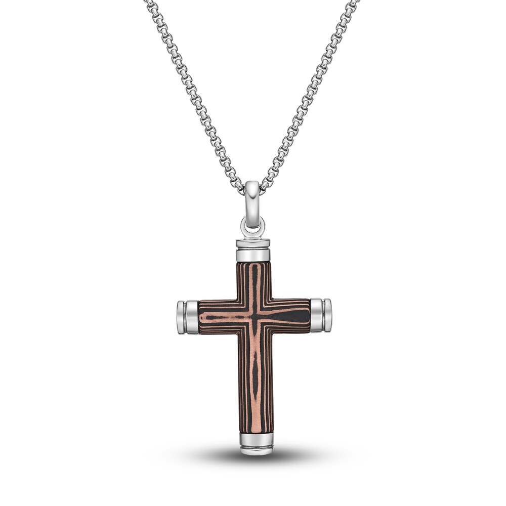 Men\'s Carbon Fiber Cross Necklace Stainless Steel 24\" N5Z8xKjt