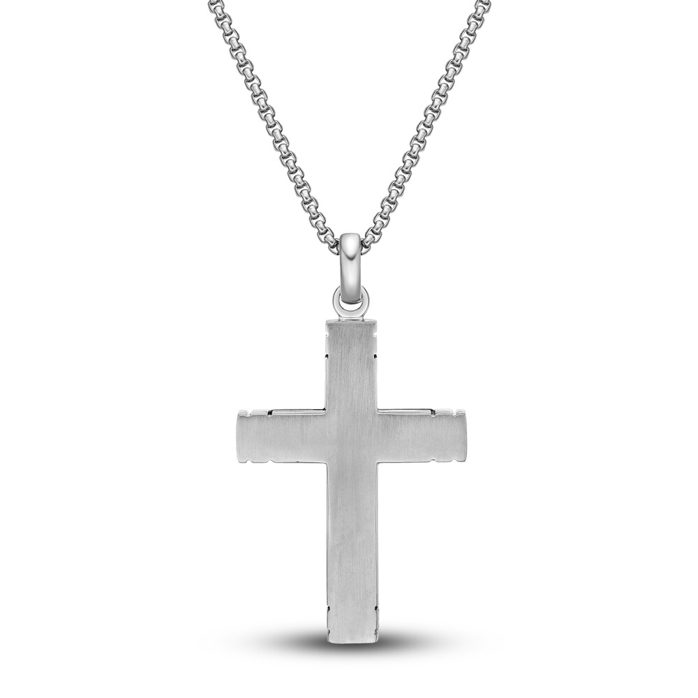 Men\'s Carbon Fiber Cross Necklace Stainless Steel 24\" N5Z8xKjt