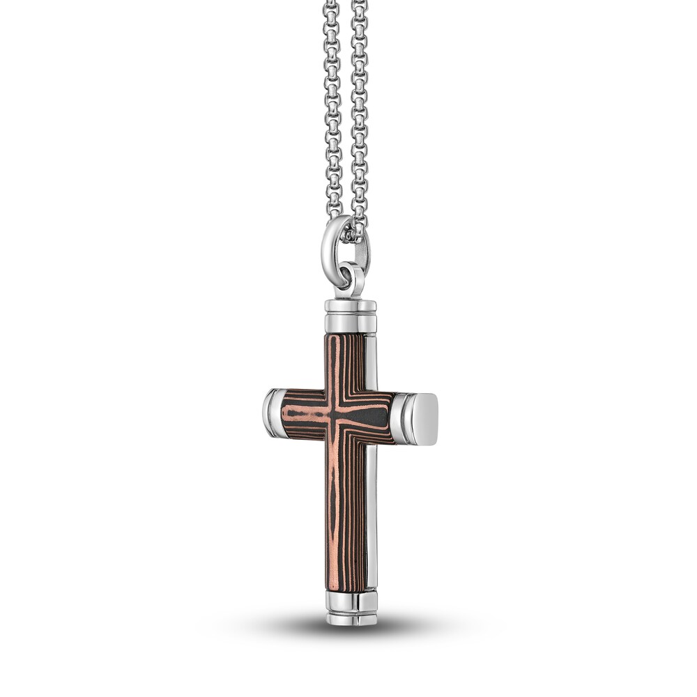 Men\'s Carbon Fiber Cross Necklace Stainless Steel 24\" N5Z8xKjt