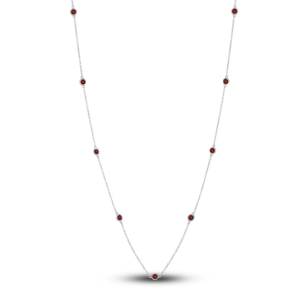 Natural Garnet Station Necklace Sterling Silver 18" N8bIKwCZ