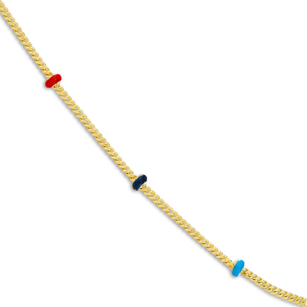 Station Necklace Red/Black /Navy Blue Enamel 14K Yellow Gold 18\" N8oAB0pK