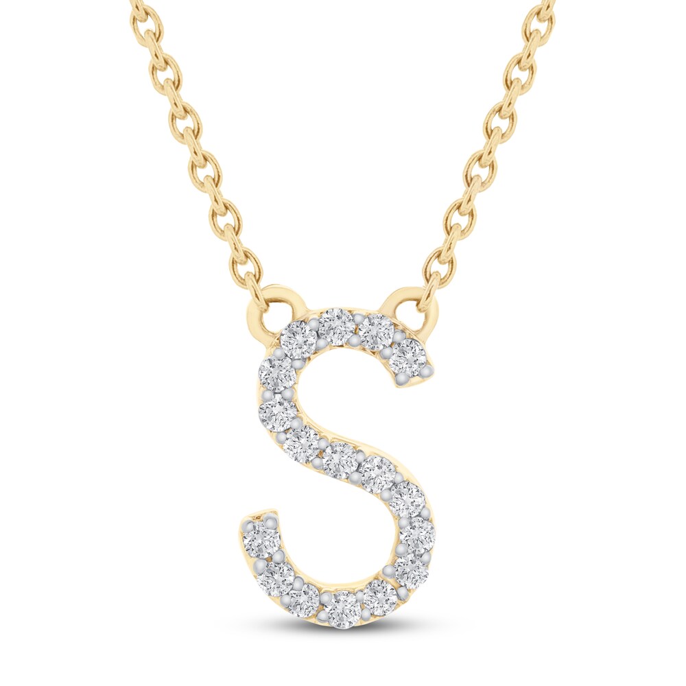Diamond Letter S Necklace 1/10 ct tw Round 10K Yellow Gold N9aFfv8e
