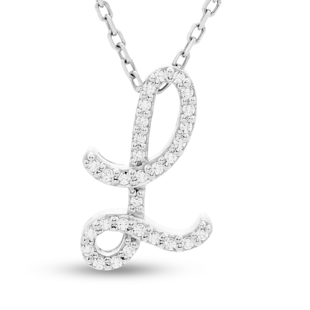 Diamond Letter L Pendant Necklace 1/10 ct tw Round 10K White Gold 18" NFp8bpTf