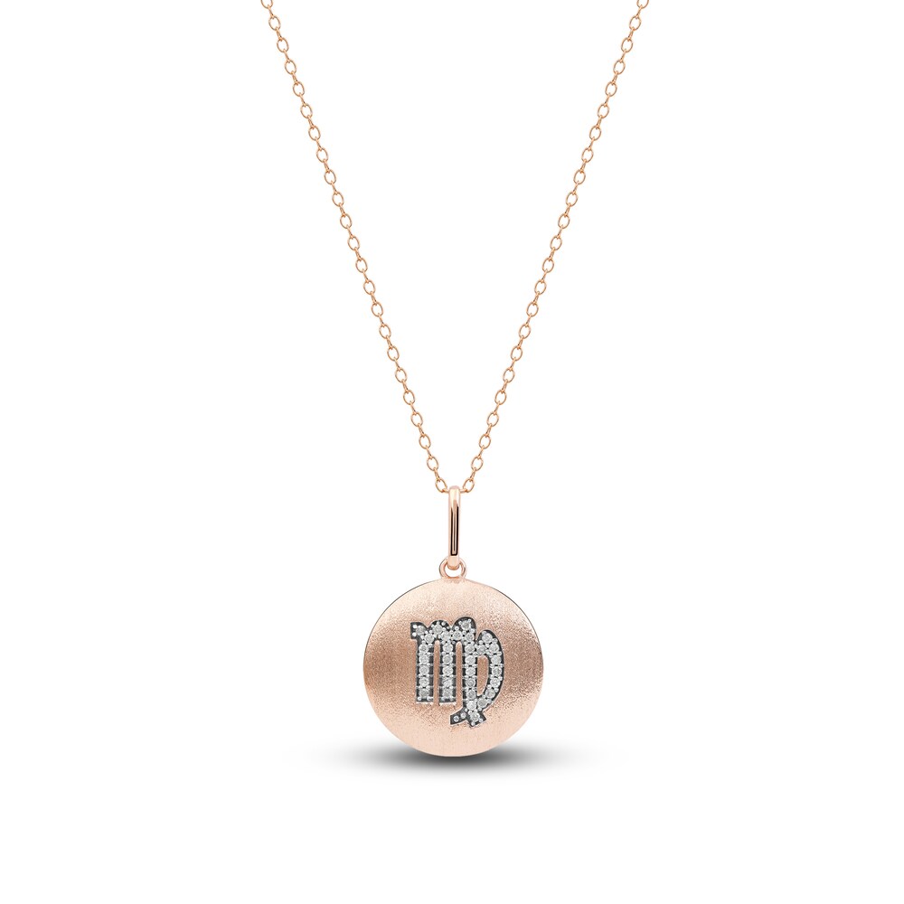 Diamond Virgo Zodiac Pendant Necklace 1/10 ct tw Round 14K Rose Gold NIRI3WgV