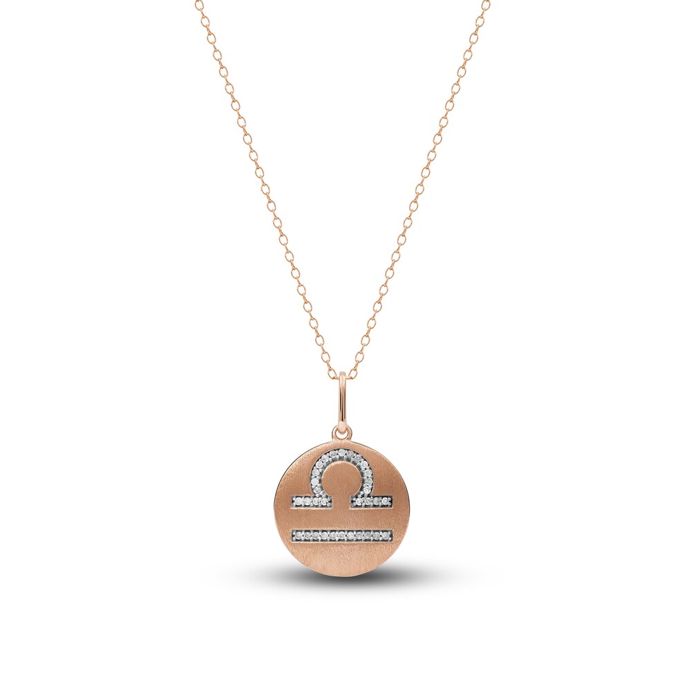 Diamond Libra Zodiac Pendant Necklace 1/10 ct tw Round 14K Rose Gold NORIENz6