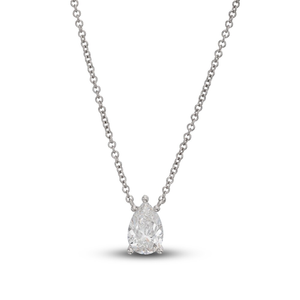 Lab-Created Diamond Solitaire Necklace 1 ct tw Pear-shaped 14K White Gold 19" (SI2/F) NPBnCduO