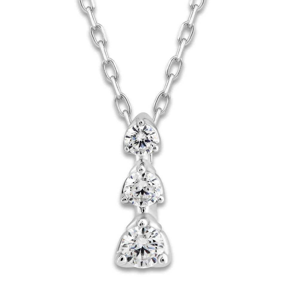 Diamond 3-Stone Pendant Necklace 1/5 ct tw Round 10K White Gold NQsYOxb8