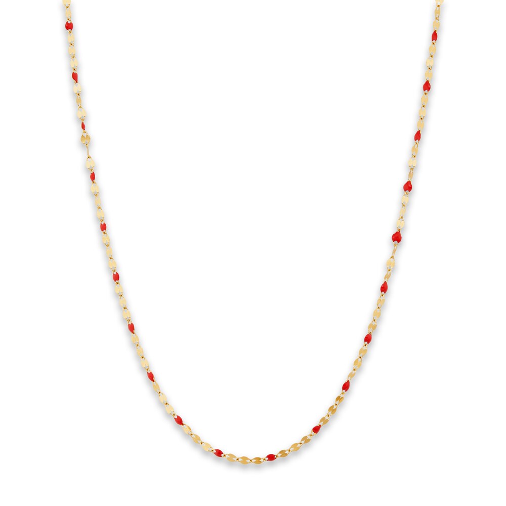 Italia D\'Oro Valentino Chain Necklace Red Enamel 14K Yellow Gold 18\" NRdaicCW