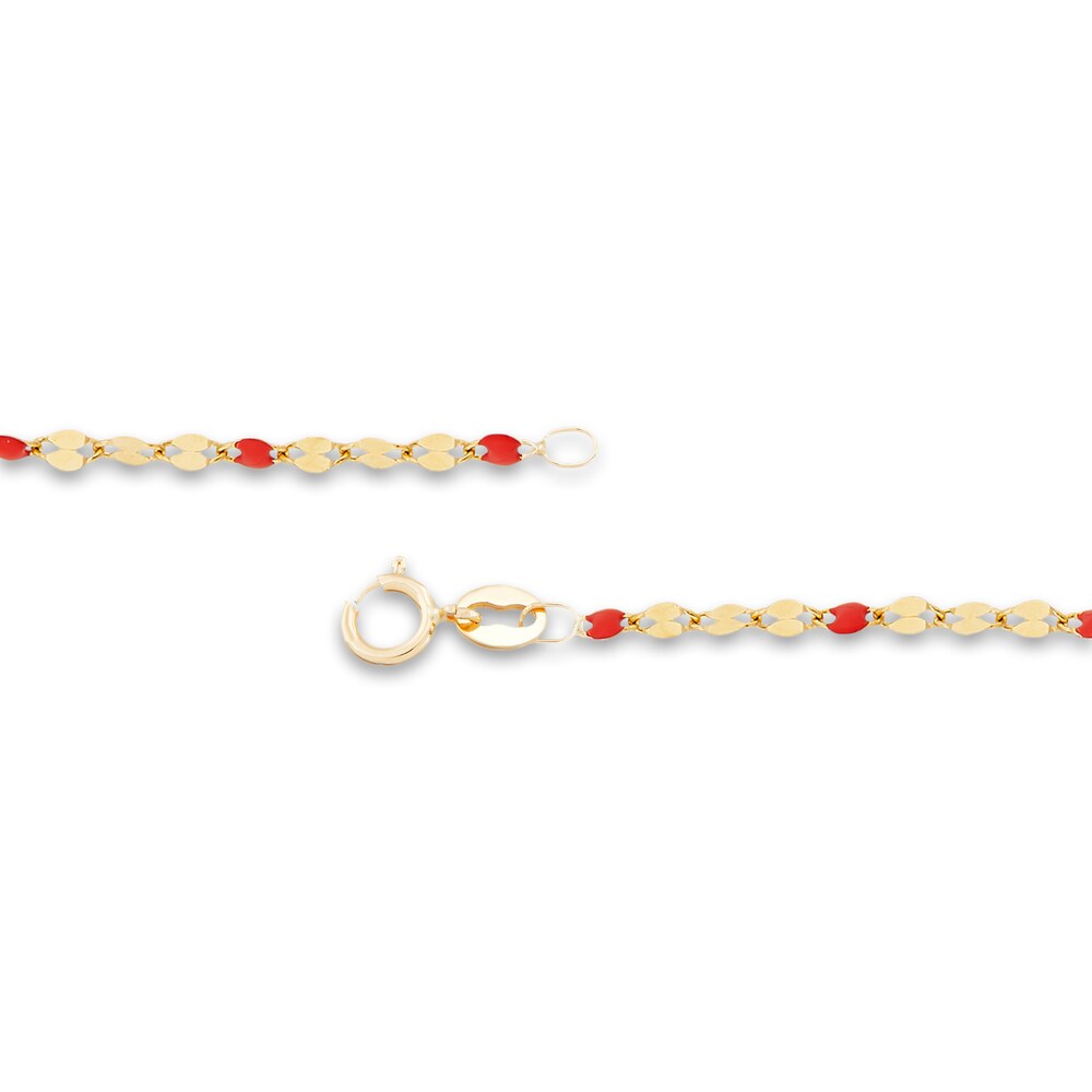Italia D\'Oro Valentino Chain Necklace Red Enamel 14K Yellow Gold 18\" NRdaicCW