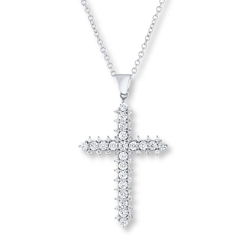 Diamond Cross Necklace 3/4 ct tw Round-cut 14K White Gold NVHoTY5C
