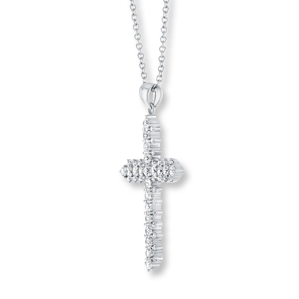 Diamond Cross Necklace 3/4 ct tw Round-cut 14K White Gold NVHoTY5C