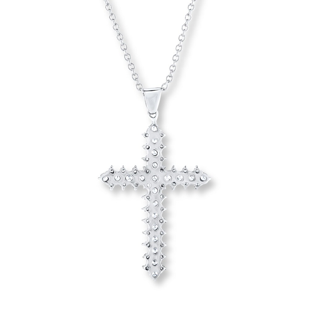 Diamond Cross Necklace 3/4 ct tw Round-cut 14K White Gold NVHoTY5C