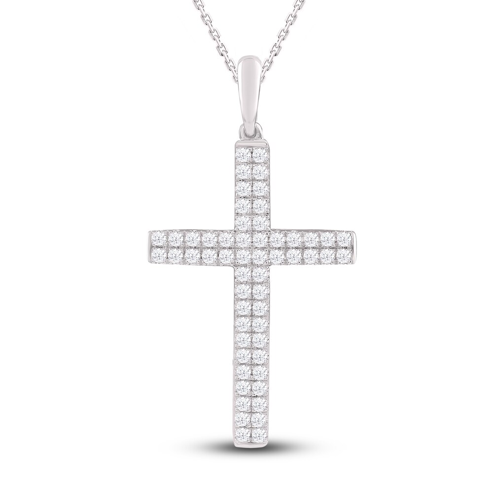 Diamond Cross Pendant Necklace 1/2 ct tw Round 10K White Gold NaT3gb8C
