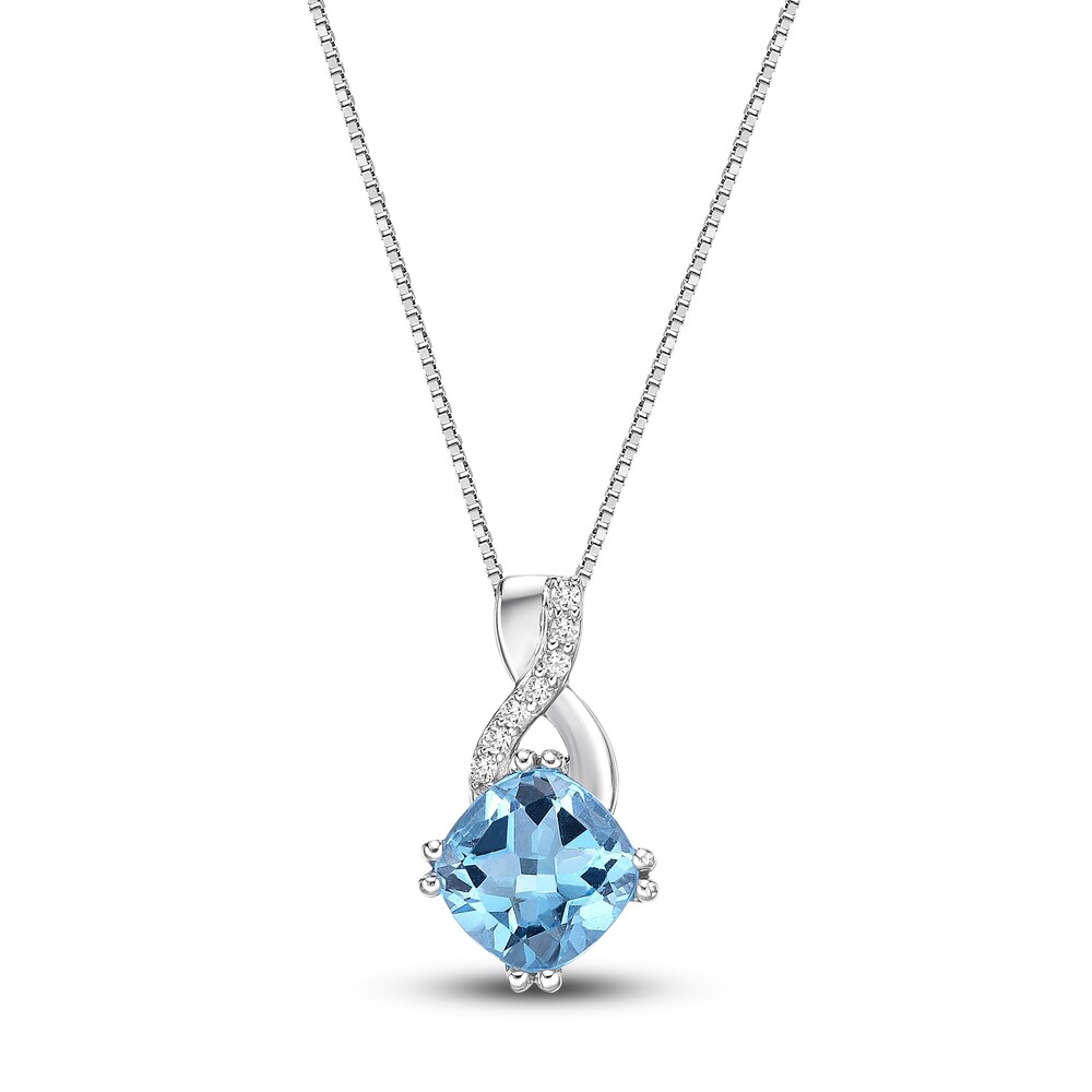 Natural Blue Topaz Pendant Necklace 1/20 ct tw Diamonds 10K White Gold 18" Nh1ASnW8
