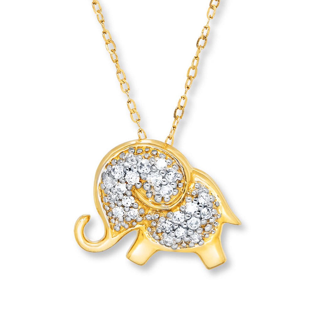 Elephant Necklace 1/10 ct tw Diamonds 14K Yellow Gold Njz3Jcwx
