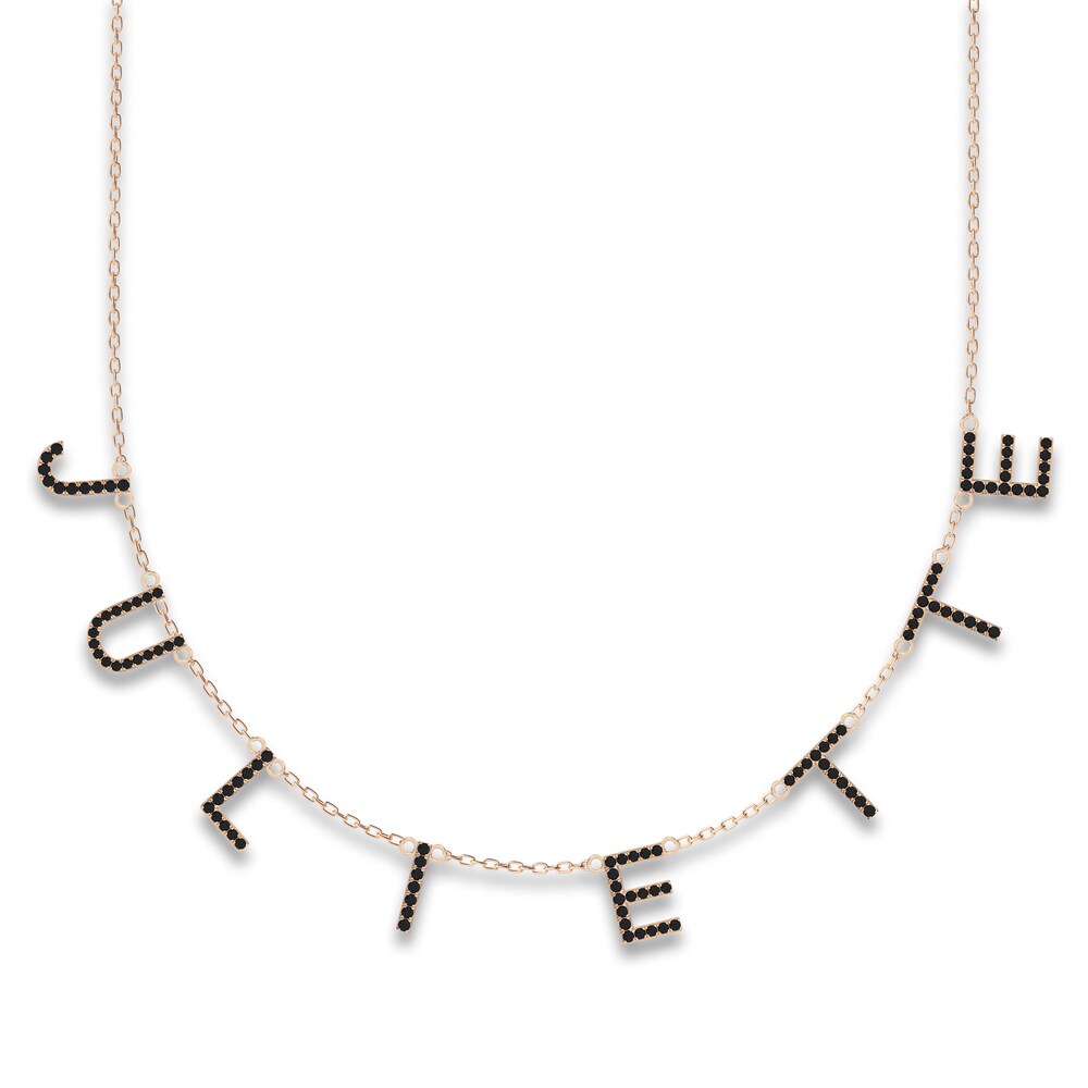 Juliette Maison Black Diamond Station Name Necklace 2-1/4 ct tw Round 10K Rose Gold NkQjWzRa