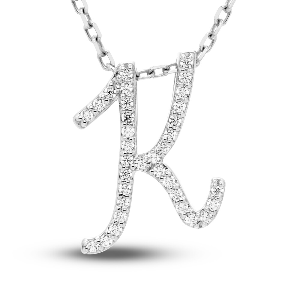 Diamond Initial K Pendant Necklace 1/10 ct tw Round 10K White Gold NmPPQRGu