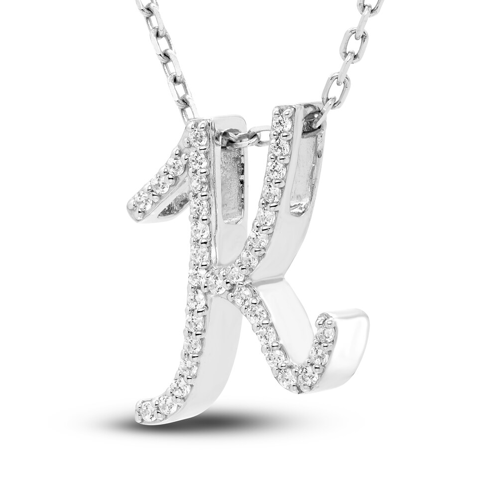 Diamond Initial K Pendant Necklace 1/10 ct tw Round 10K White Gold NmPPQRGu