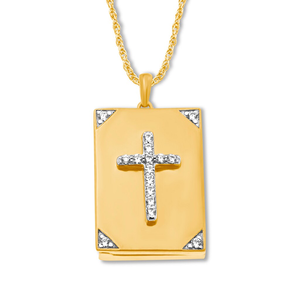 Cross & Bible Locket 1/6 ct tw Diamonds 10K Yellow Gold NpBvH8ef