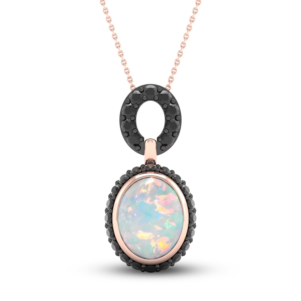 Natural Opal & Black Diamond Necklace 3/8 ct tw Round 10K Rose Gold NsbxN9o2