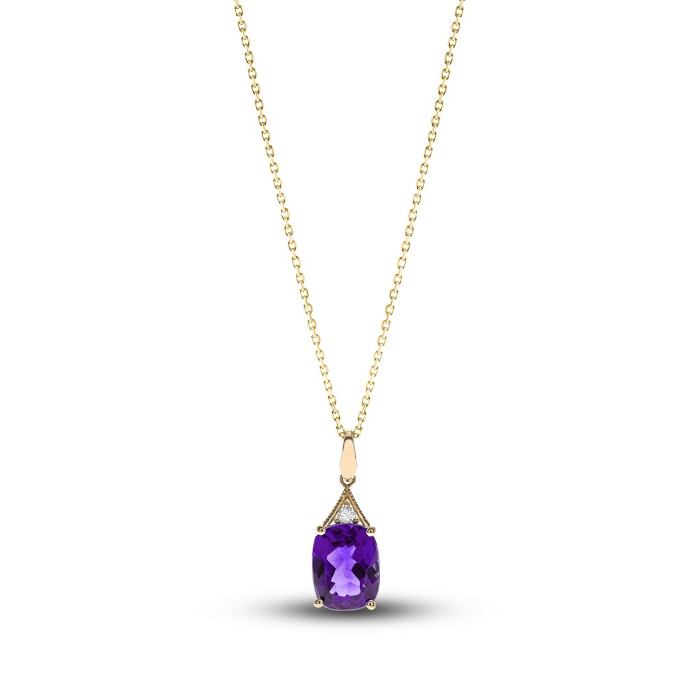 Natural Amethyst Necklace Diamond Accents 10K Yellow Gold NurLKSCm