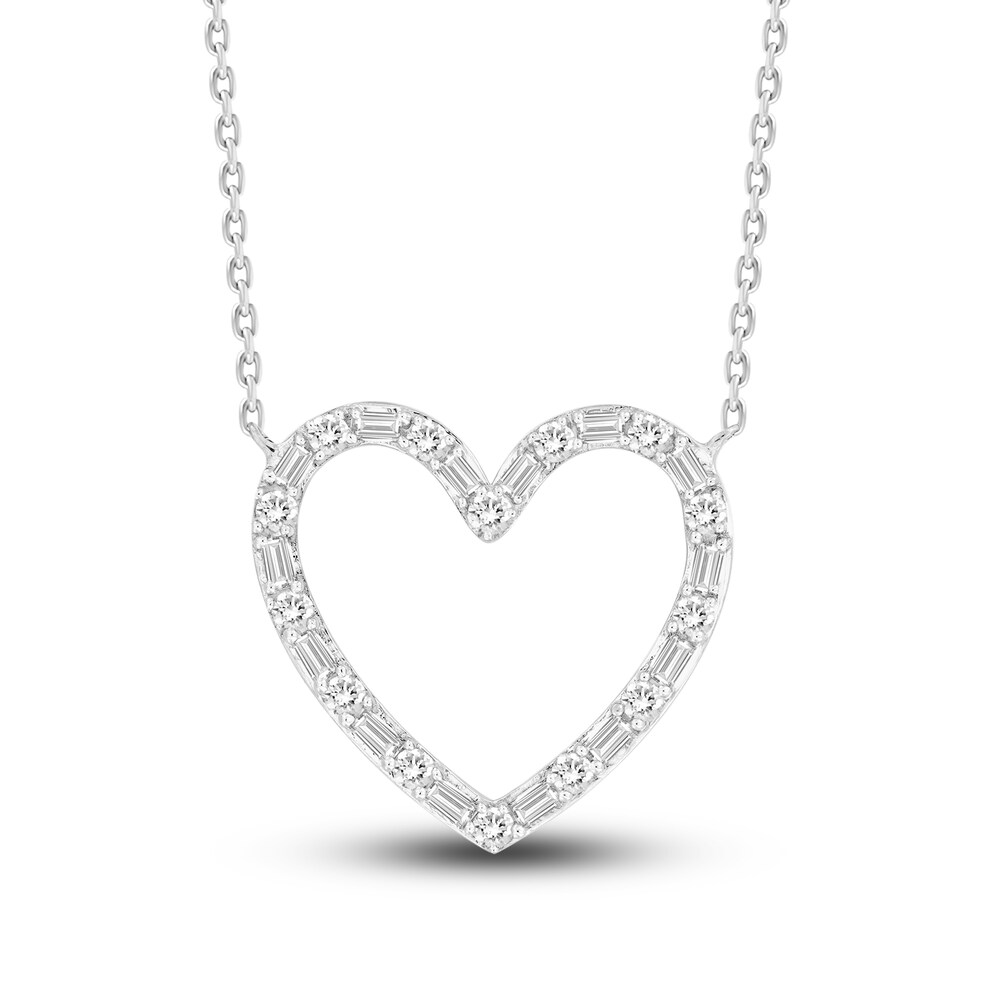 Diamond Heart Necklace 1/3 ct tw Round/Baguette 10K White Gold NwvCXxnt