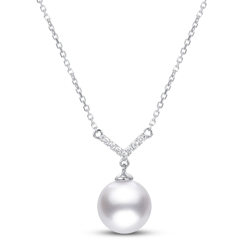 Cultured Akoya Pearl Pendant Necklace Diamond Accents 14K White Gold NzOJBvZc