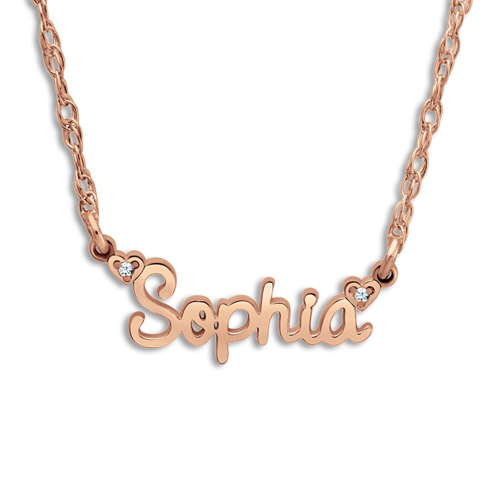 Personalized Name Necklace Diamond Accents 14K Rose Gold 18\" O0dRrFsL