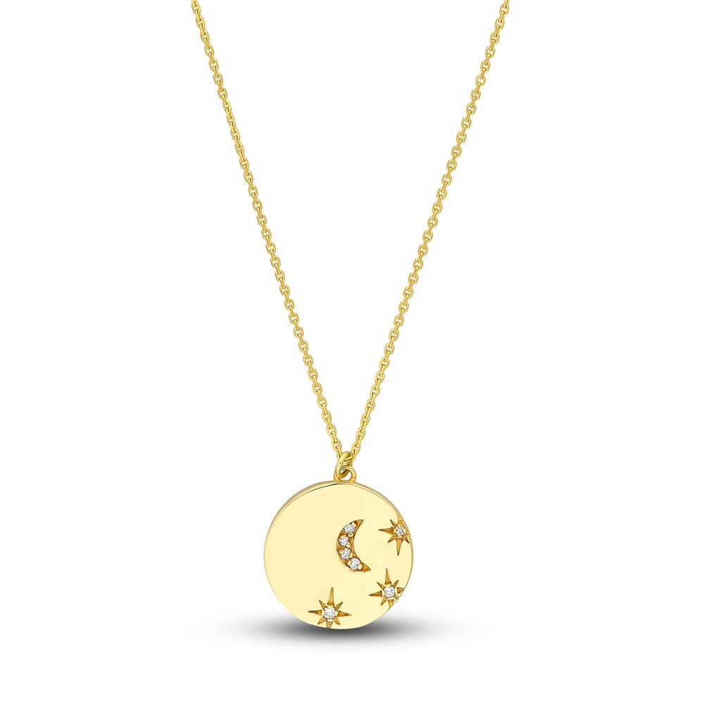 Moon & Star Necklace Diamond Accents 14K Yellow Gold 18\" O10fnNqj [O10fnNqj]