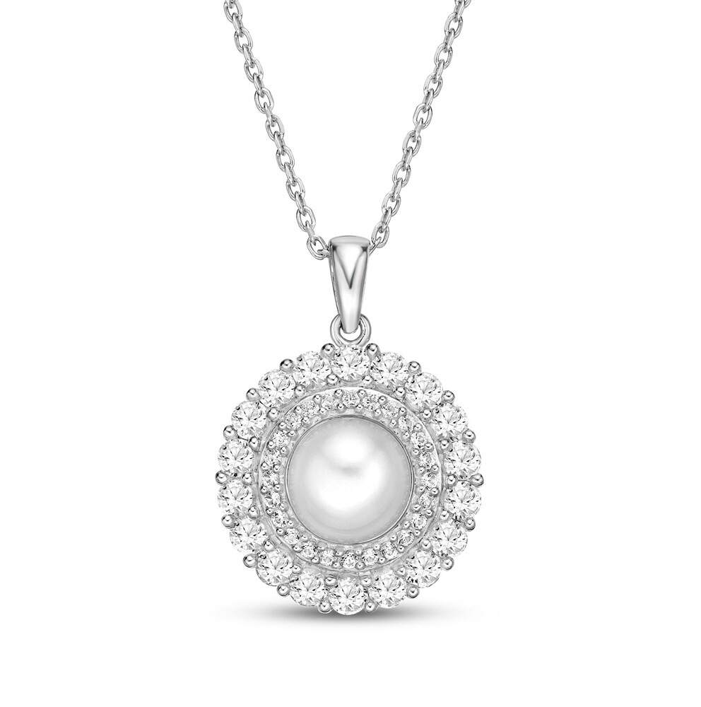 Cultured Pearl & Lab-Created White Sapphire Pendant Necklace Sterling Silver 18" O2iJUZiT