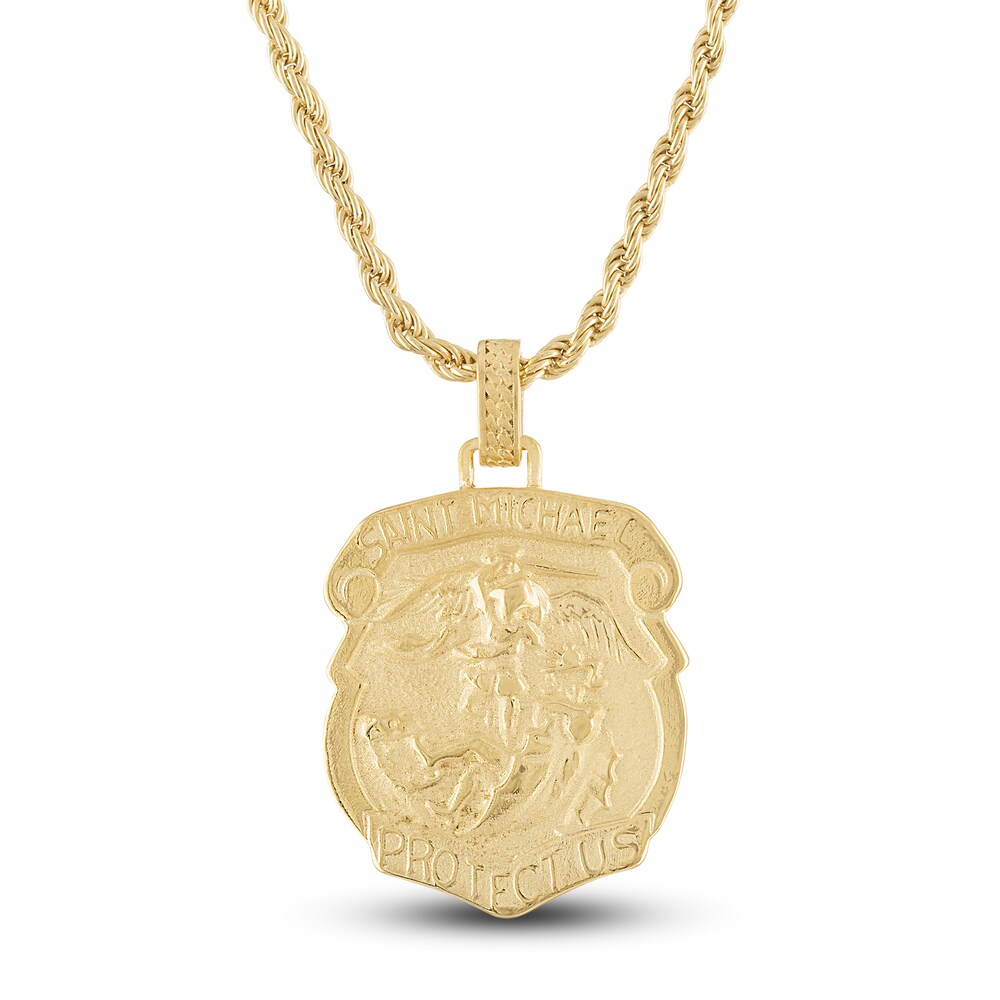 1933 by Esquire Men\'s Saint Michael Amulet Necklace Sterling Silver/14K Yellow Gold OR3YrIvT