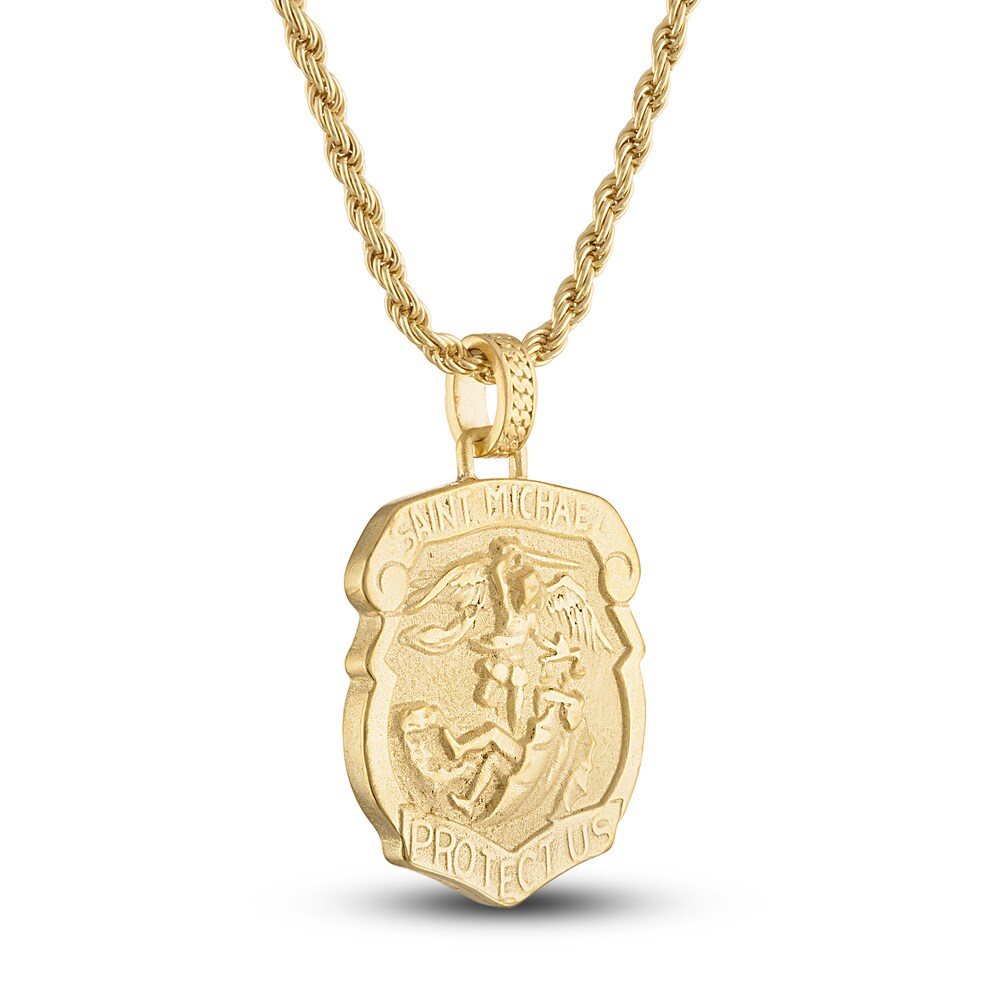 1933 by Esquire Men\'s Saint Michael Amulet Necklace Sterling Silver/14K Yellow Gold OR3YrIvT