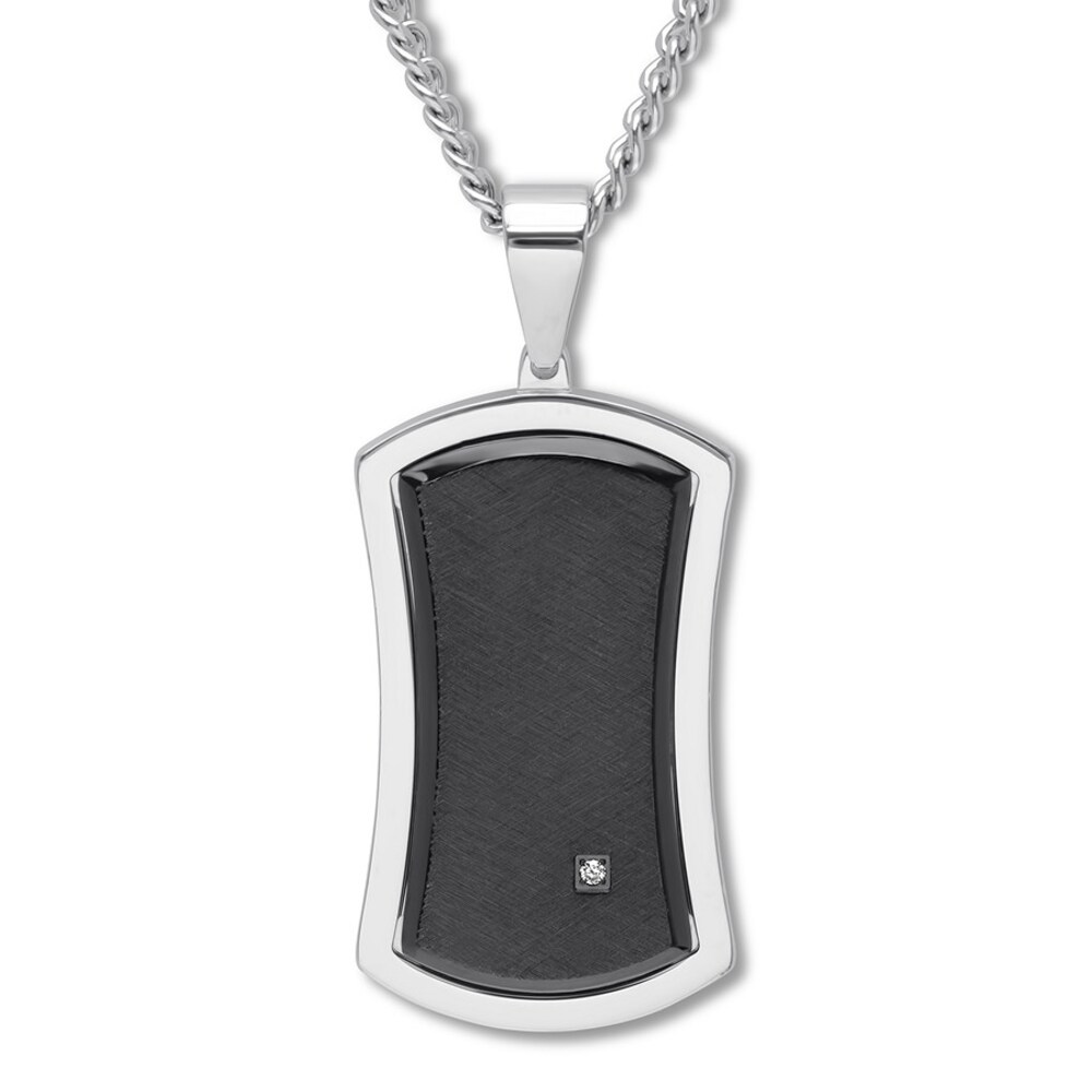 Dog Tag Necklace Diamond Accent Stainless Steel 24\" OWkj9o4P
